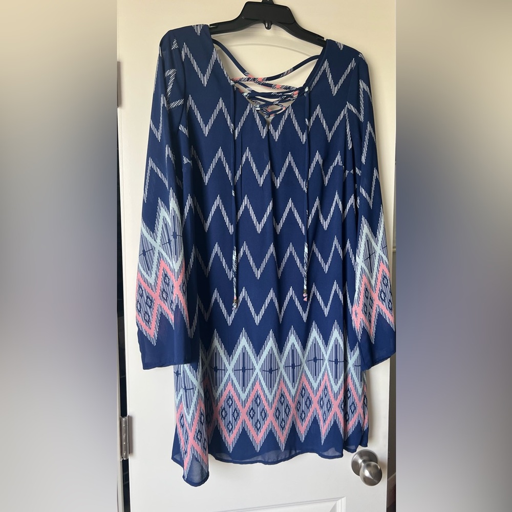 Navy and Pink Zigzag Pattern Dress
